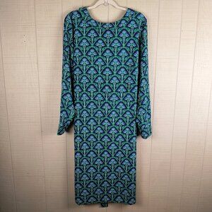 Boden Blue Print Dress Long Sleeve Belted Knee Length